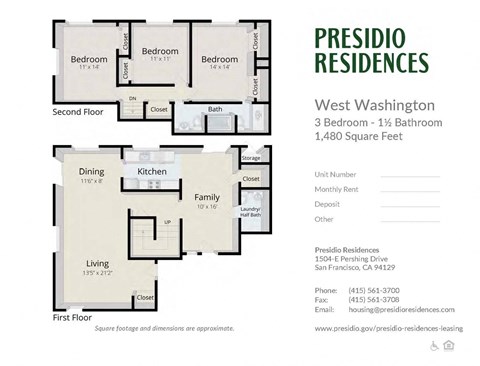 Floor plan for 3 beds, 1.5 baths, 1480 sqft